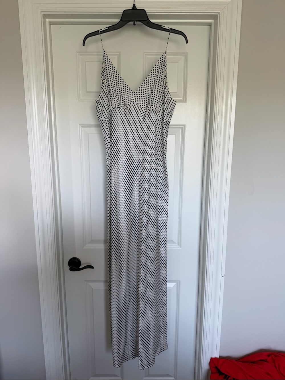 J. Crew White Maxi Slip Dress with Black Polka Dots